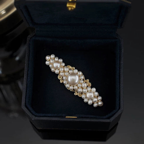Gold Pearl Hair Barrette Clip - Gold Filigree Hair Barrette